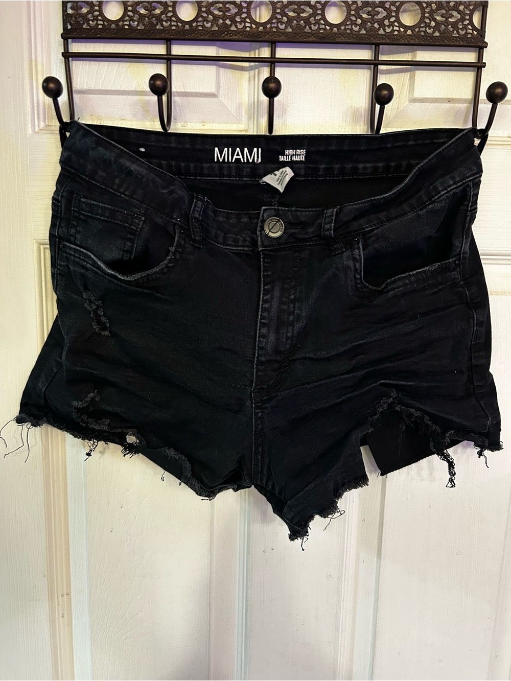 MIAMI Black Distressed High-Rise Denim Shorts